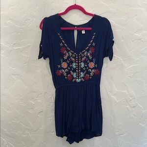 Blue Rain Navy Embroidered Jumpsuit